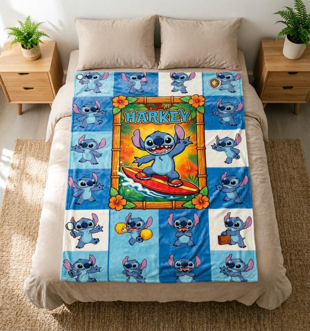 Surf Stitch Blanket Soft Throw, Custom Name Kids Throw