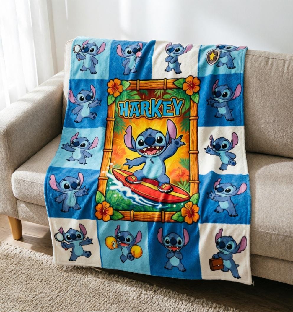Surf Stitch Blanket Soft Throw, Custom Name Kids Throw