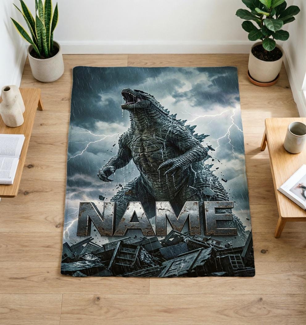 Personalized Godzilla Kaiju Blanket Soft Throw, Custom Name Monster Fan Gift