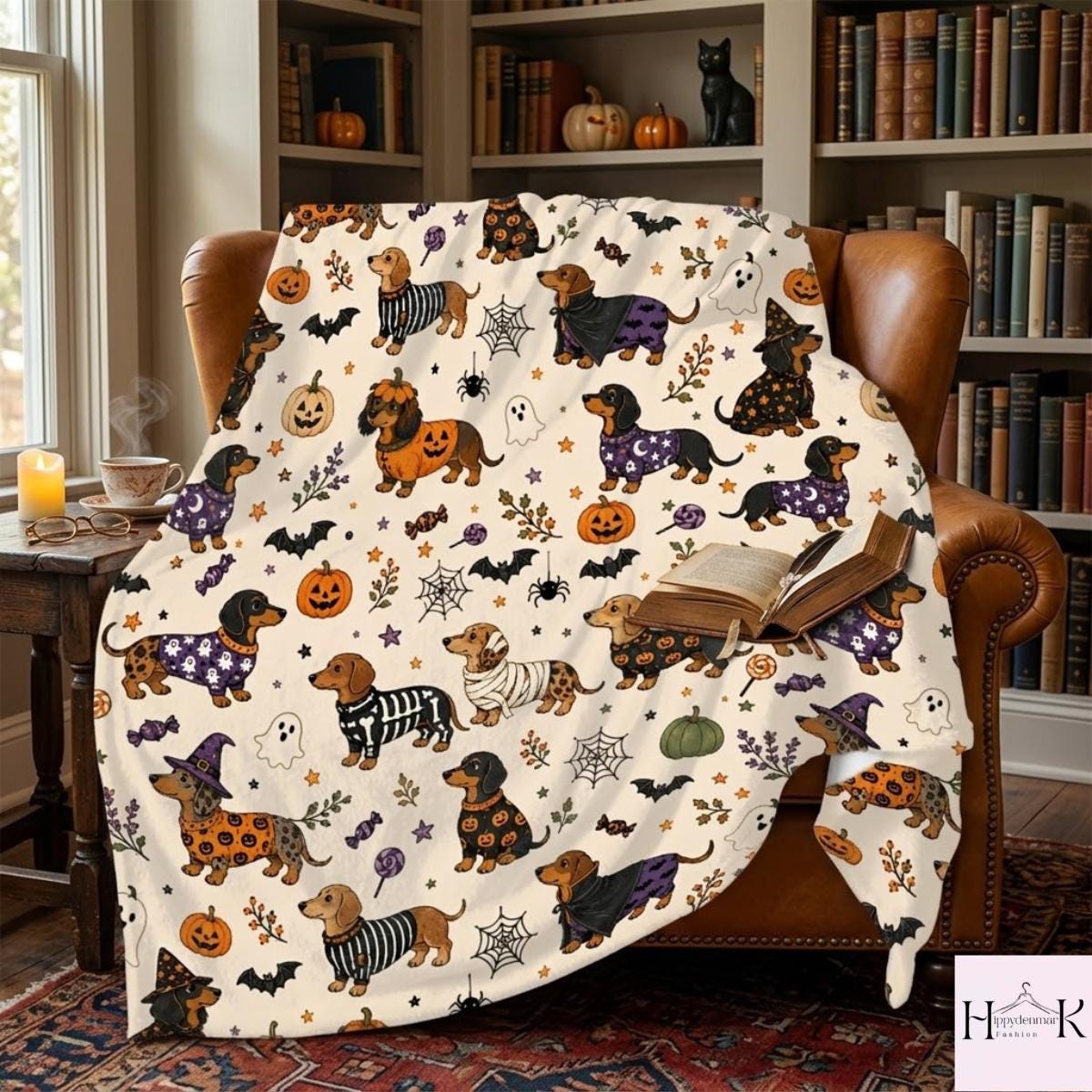 Dachshund Halloween Blanket, Cute Wiener Dog Throw, Spooky Sausage Dog Fall Decor, Cozy Dog Mom Gift