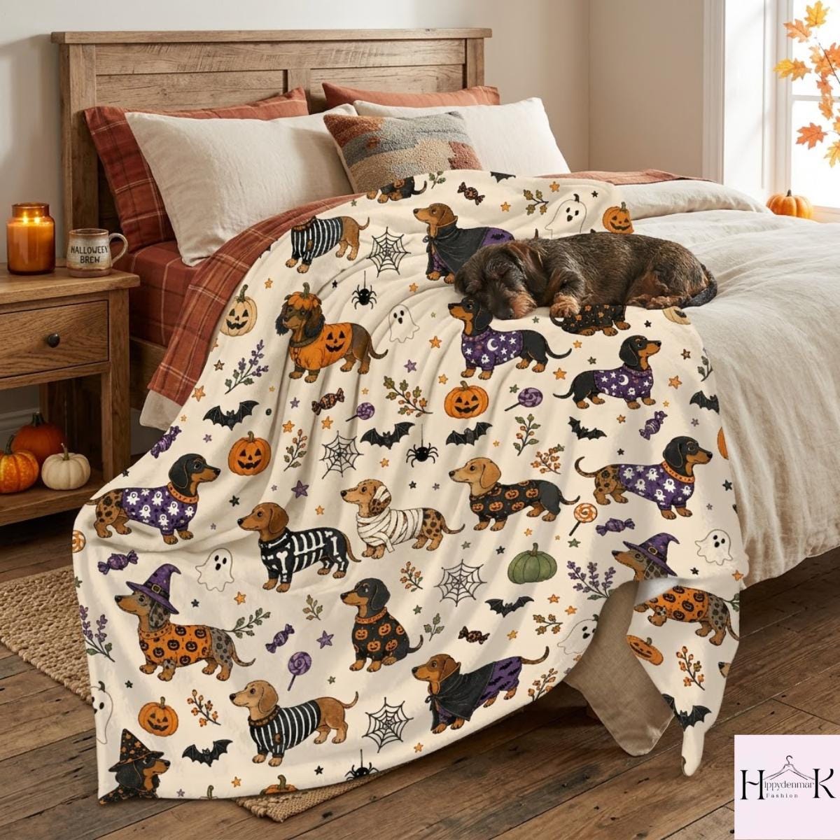 Dachshund Halloween Blanket, Cute Wiener Dog Throw, Spooky Sausage Dog Fall Decor, Cozy Dog Mom Gift