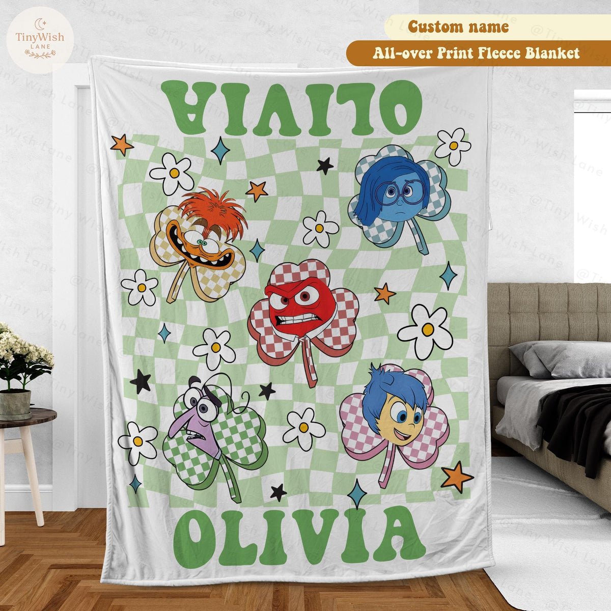 Personalized Disney Inside Out Baby Blanket, Custom Name Joy, Anger & Sadness Blanket, Disney Pixar Baby Shower Gift, Baby Keepsake Gift