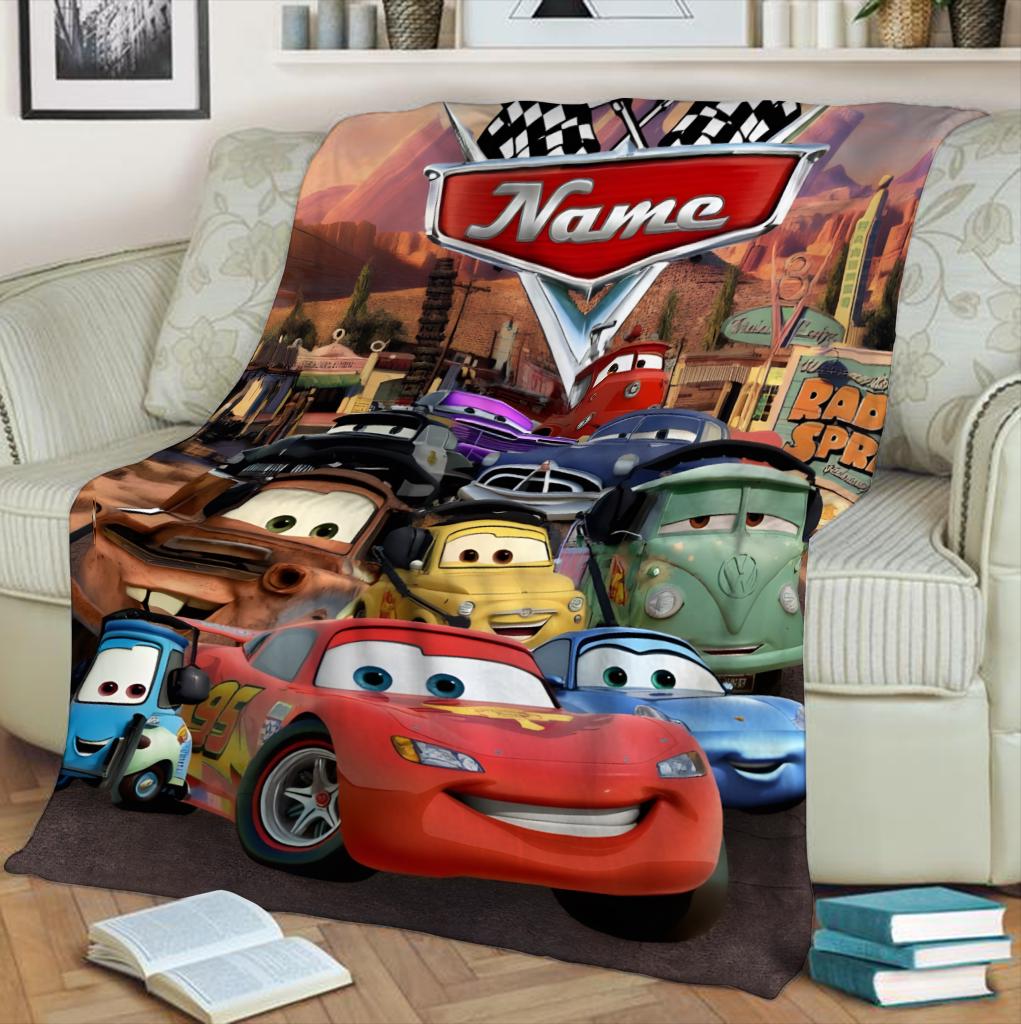 Personalized Lightning McQueen Blanket, Custom Name Disney Pixar Cars Fleece Blanket, Cute Kids Toddler Room Decor, Birthday Gift for Boy