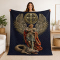 Saint Michael Archangel Warrior Quilt Blanket, Christian Faith Home Decor