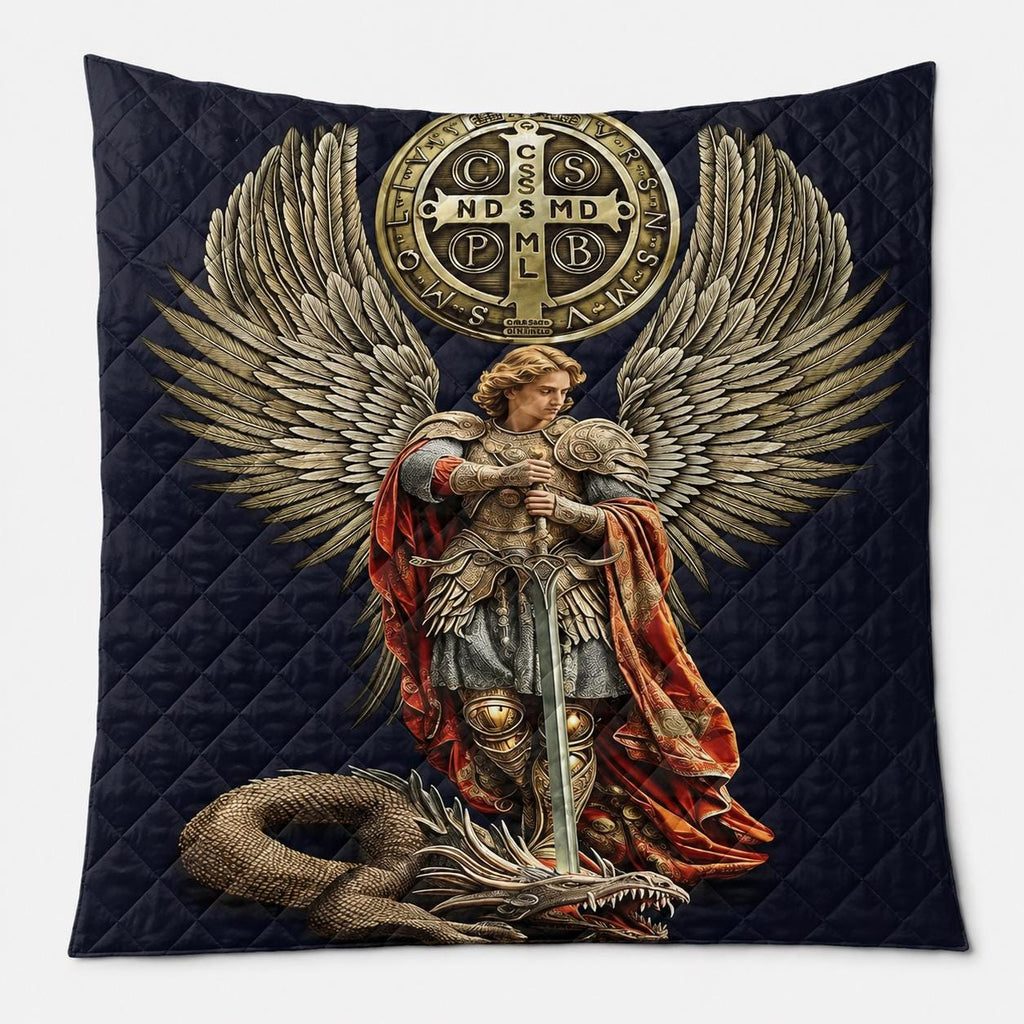 Saint Michael Archangel Warrior Quilt Blanket, Christian Faith Home Decor