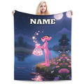 Personalized Pink Character Flannel Blanket, Custom Name Soft Fleece Throw, Cute Animal Blanket, Cozy Kids Gift, Bedroom Home Decor
