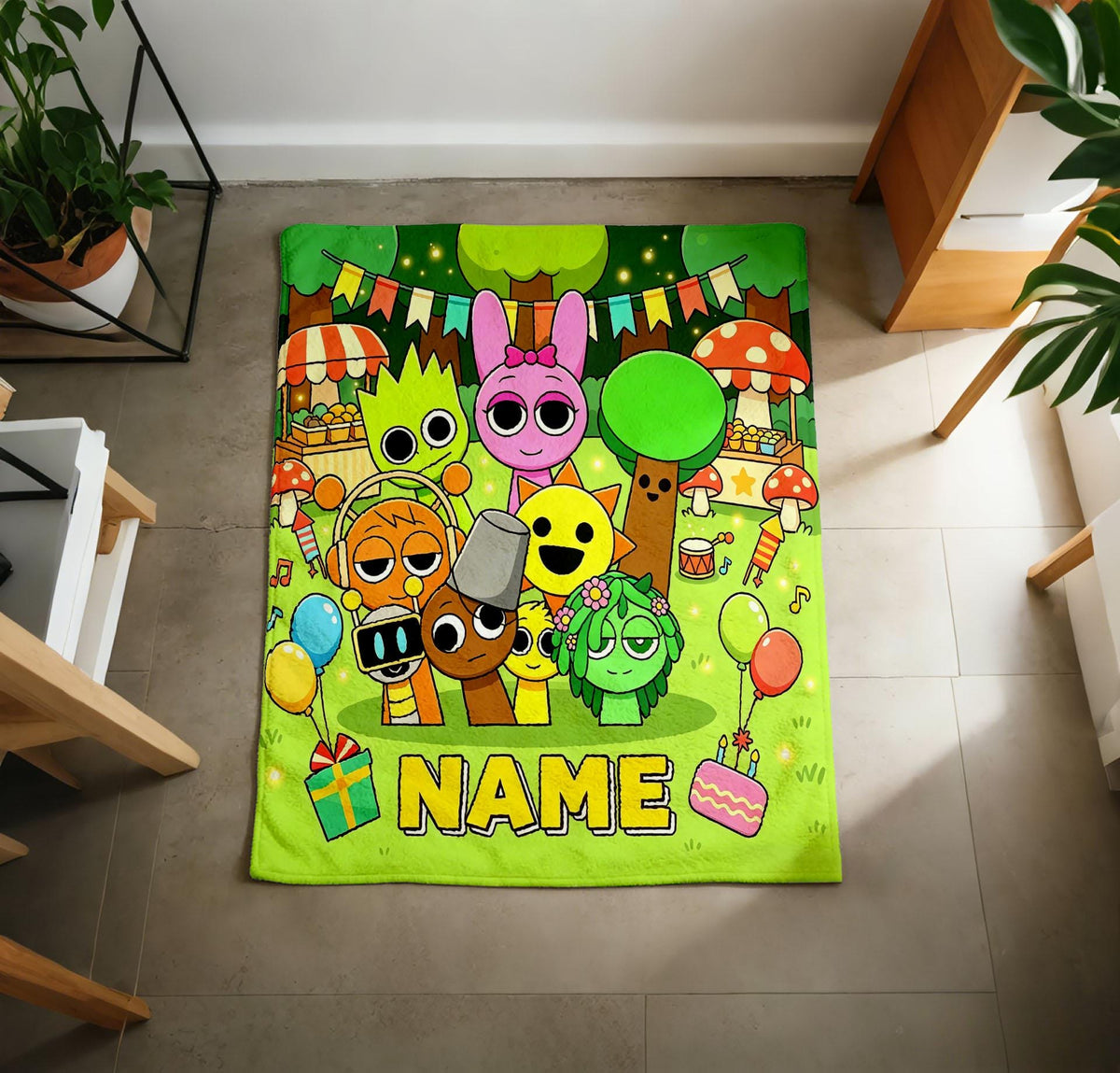 Sprunki Flannel Throw Blanket, Household Lounge Bedding, Delightful Gift for Game‑Obsessed Users