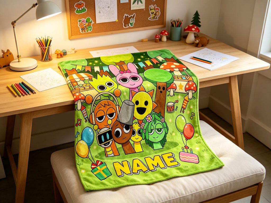 Sprunki Flannel Throw Blanket, Household Lounge Bedding, Delightful Gift for Game‑Obsessed Users