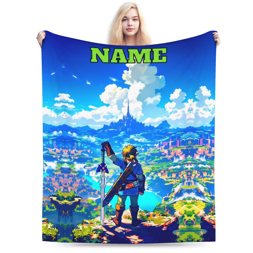 Personalized Fantasy Adventure Blanket With Custom Name, Soft Flannel Fleece Throw Blanket, Gaming Inspired Kids Room Decor, Cozy Gift