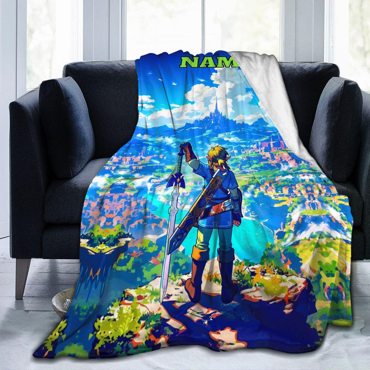 Personalized Fantasy Adventure Blanket With Custom Name, Soft Flannel Fleece Throw Blanket, Gaming Inspired Kids Room Decor, Cozy Gift