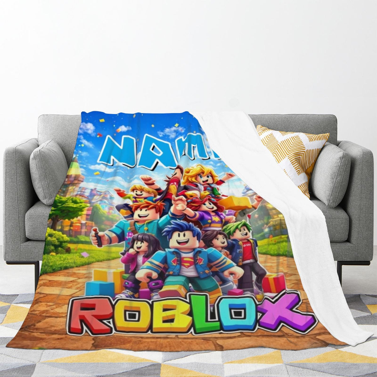 Personalized Gaming Blanket, Custom Name Kids Blanket, Adventure Game Style Toddler Gift, Boys Room Decor