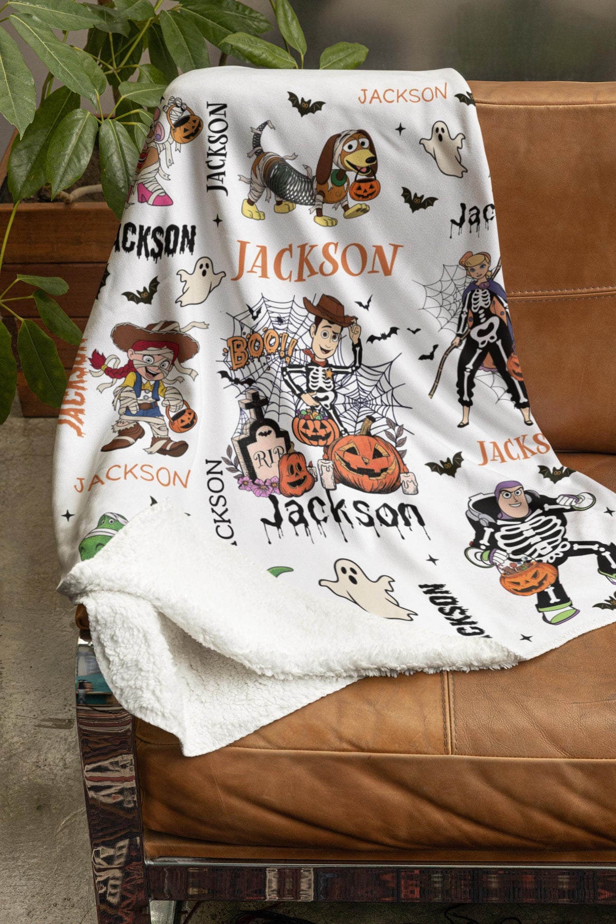 Personalized Toy Story Halloween Blanket, halloween blanket, toy story halloween blanket, Custom Name Minky Flannel Throw