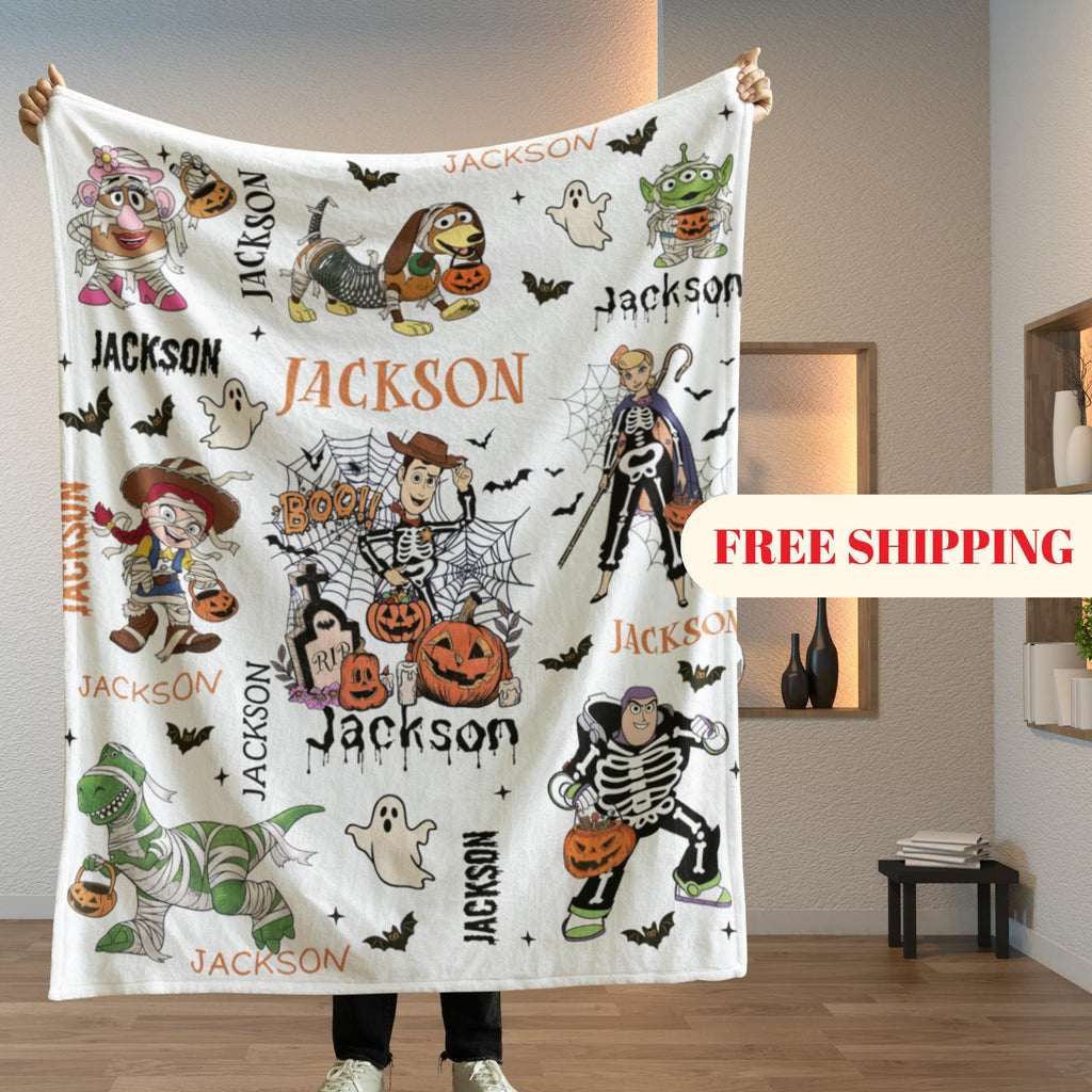 Personalized Toy Story Halloween Blanket, halloween blanket, toy story halloween blanket, Custom Name Minky Flannel Throw