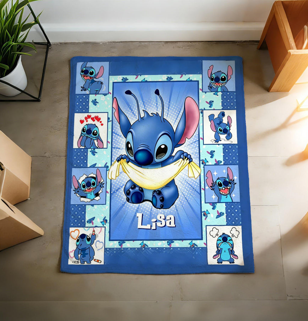 Custom Name Multi‑Expression Stitch Blanket Soft Throw, Patchwork Collage Kids Bed Throw
