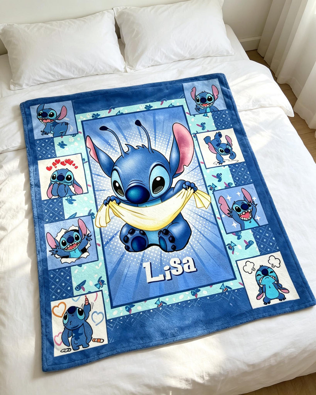 Custom Name Multi‑Expression Stitch Blanket Soft Throw, Patchwork Collage Kids Bed Throw