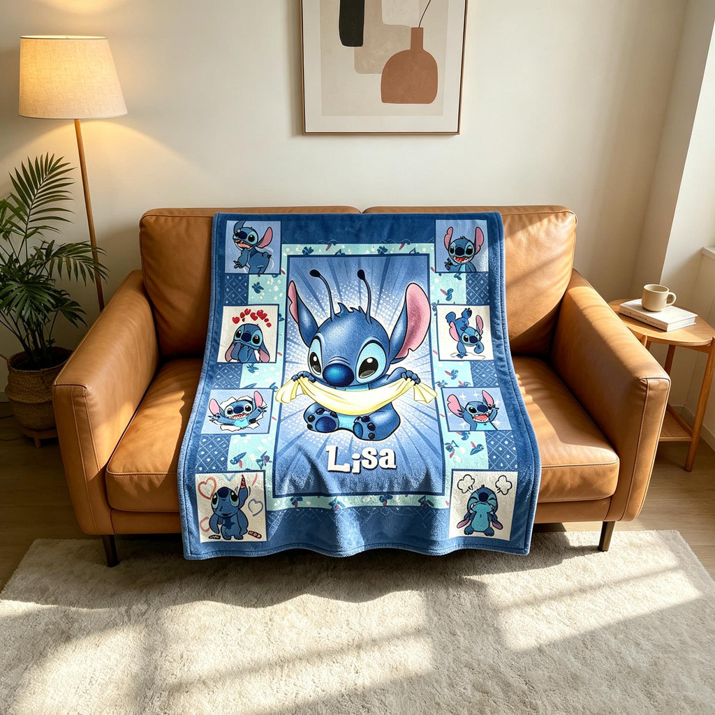 Custom Name Multi‑Expression Stitch Blanket Soft Throw, Patchwork Collage Kids Bed Throw