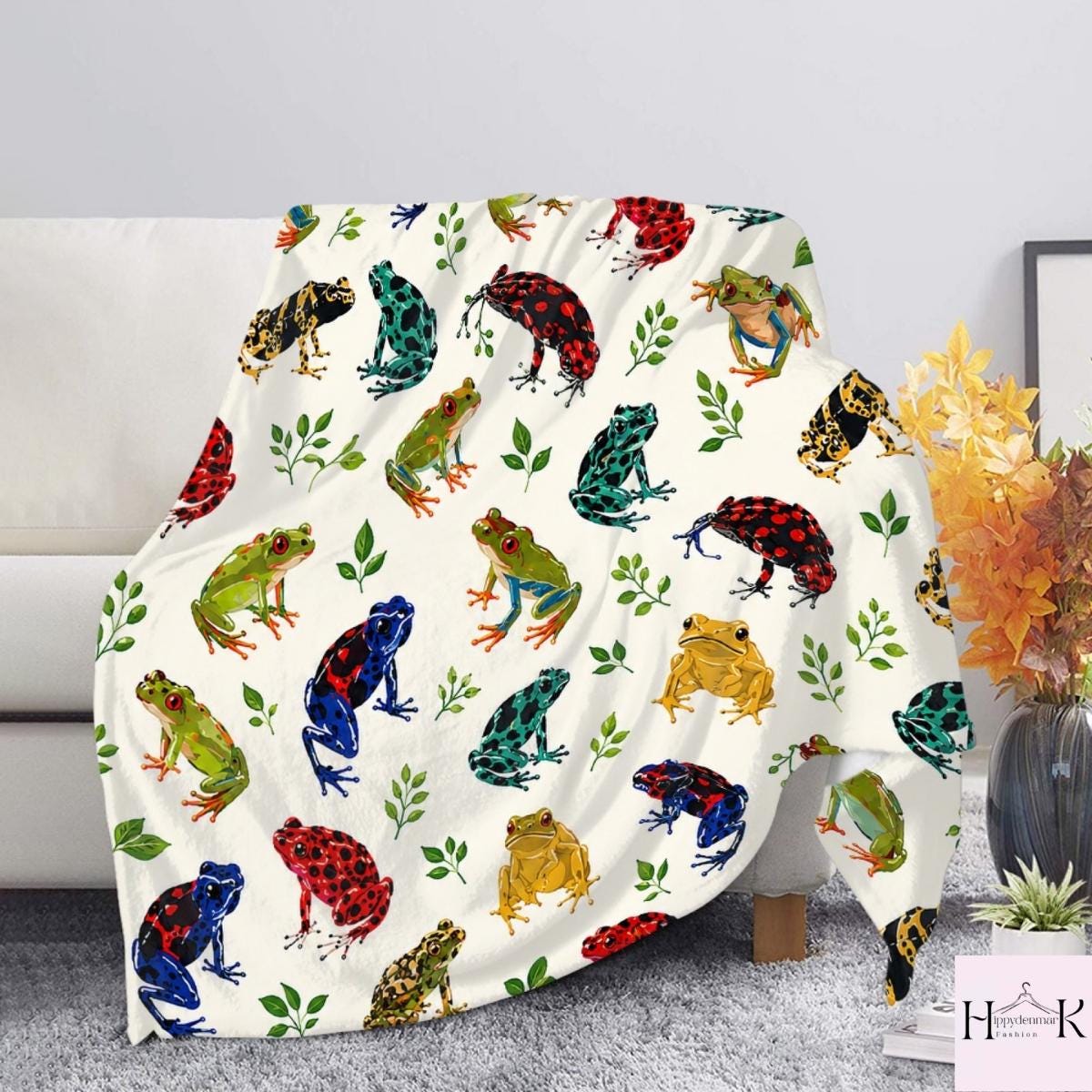 Colorful Poison Dart Frog Blanket, Tropical Frog Throw Blanket, Cute Amphibian Nature Decor, Rainforest Animal Blanket, Frog Lover Gift