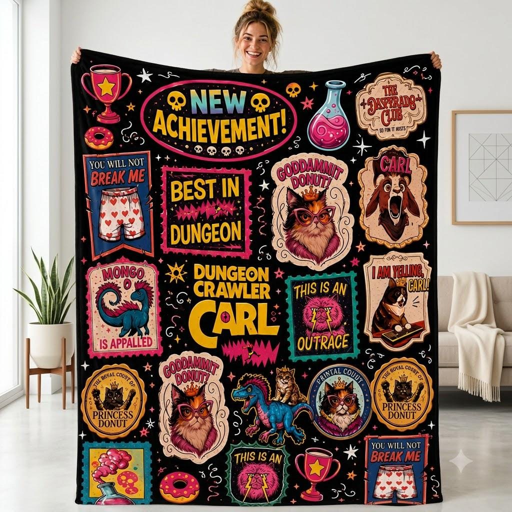 Dungeon Crawler Blanket, New Achievement Throw Blanket, DCC Fan Gift, Nerd Fantasy Blanket, Gamer Fleece Blanket, Cozy Gaming Decor