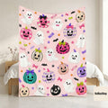 Cute Halloween Blanket, Pink Ghost Pumpkin Throw, Kawaii Jack O Lantern Design, Spooky Fall Home Decor, Halloween Gift for Kids