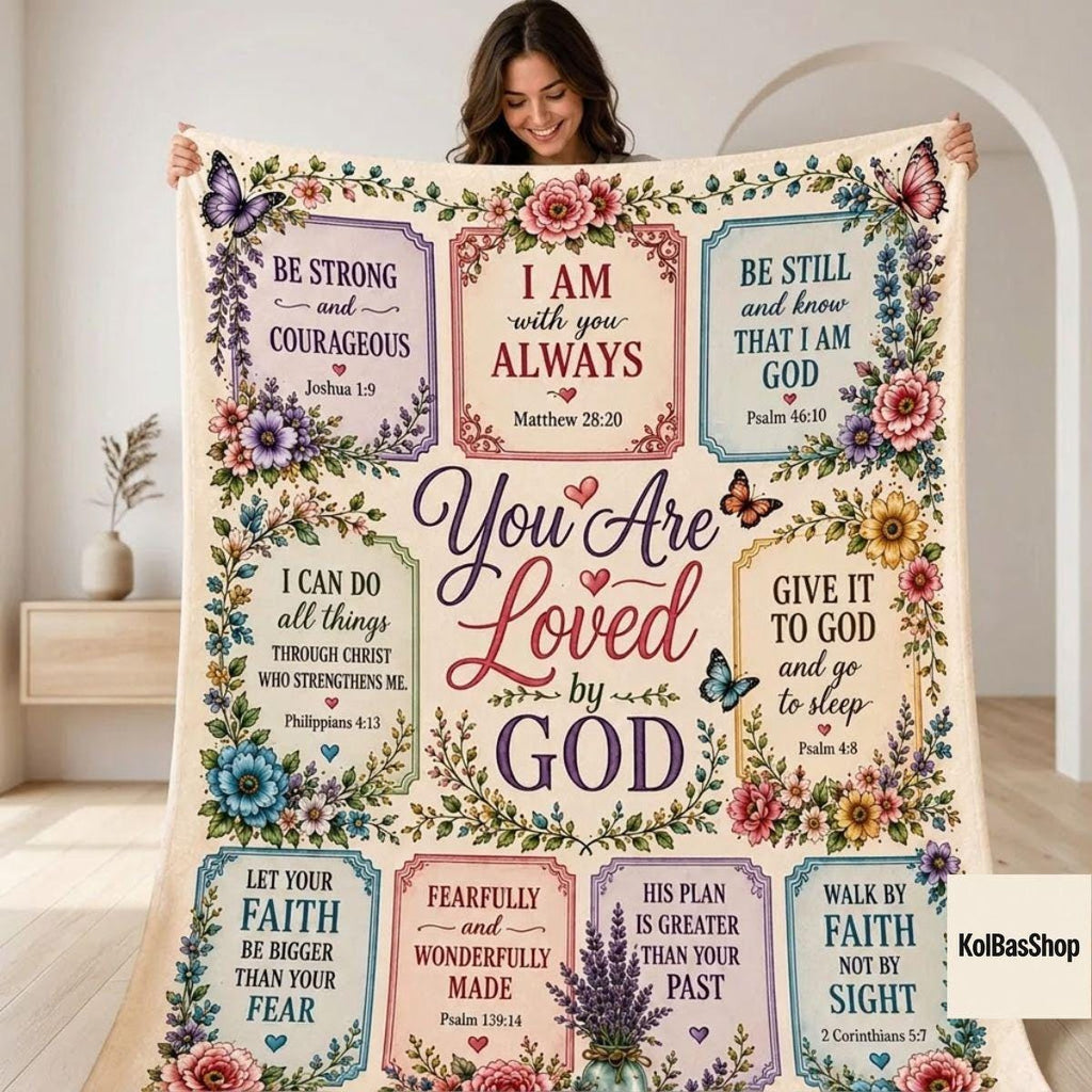 Christian Bible Verse Blanket, You Are Loved by God Throw, Faith Scripture Floral Blanket, Inspirational Religious Gift for Women
