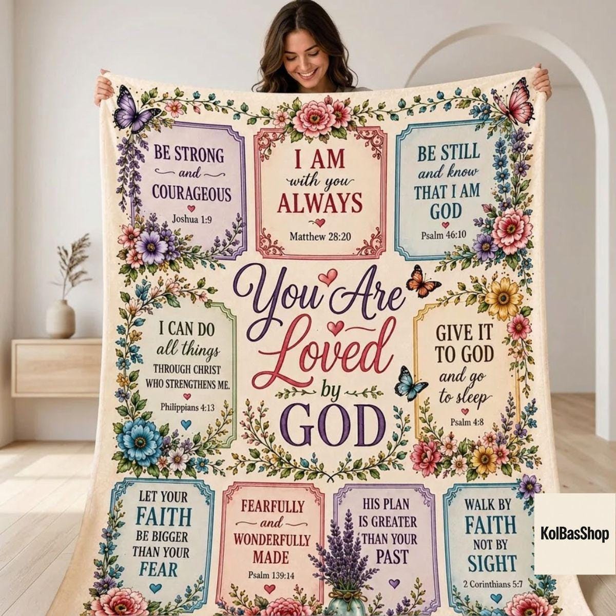 Christian Bible Verse Blanket, You Are Loved by God Throw, Faith Scripture Floral Blanket, Inspirational Religious Gift for Women
