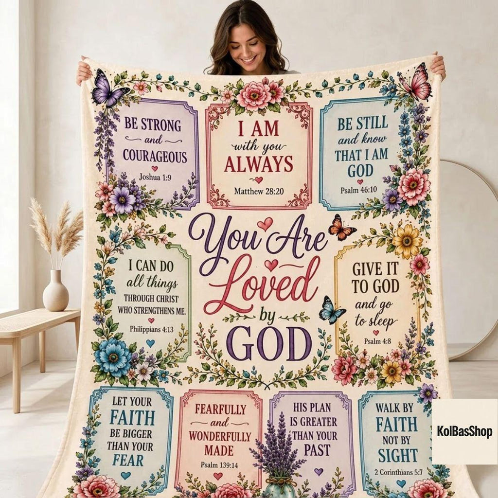 Christian Bible Verse Blanket, You Are Loved by God Throw, Faith Scripture Floral Blanket, Inspirational Religious Gift for Women
