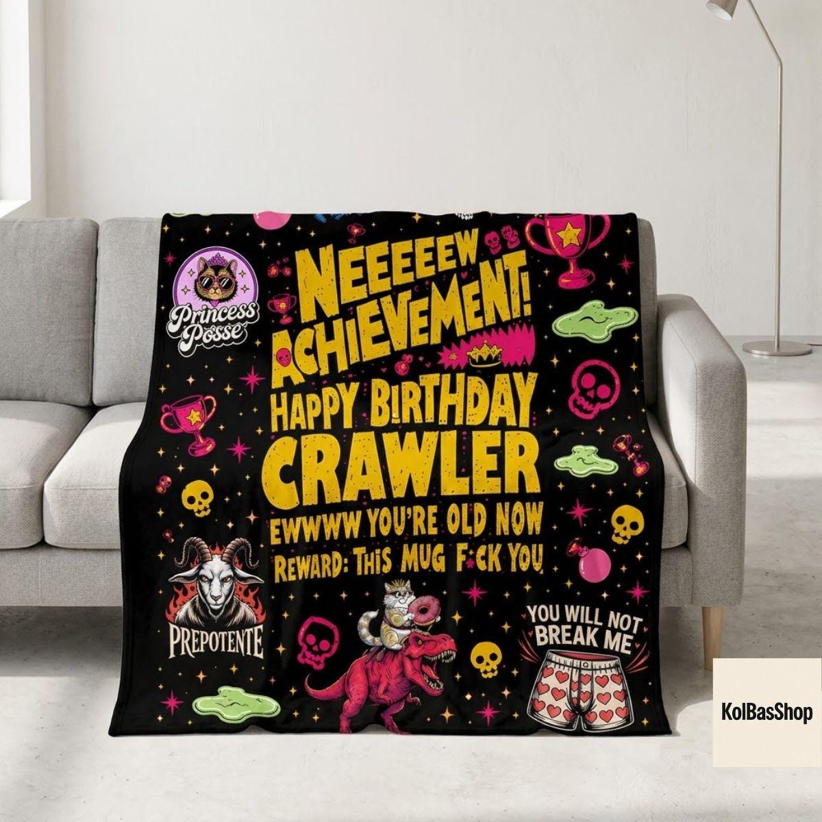 Dungeon Crawler Carl Fleece Blanket, Carl Neeeew Achievement Blanket, Princess Donut Mongo Throw Blanket, DCC LitRPG Bookish Gift