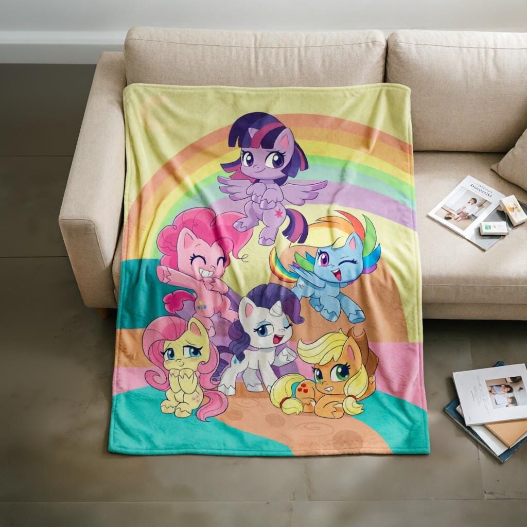 My Little Pony Flannel Throw Blanket, MLP Bedding Gift for Girls All Season Decor