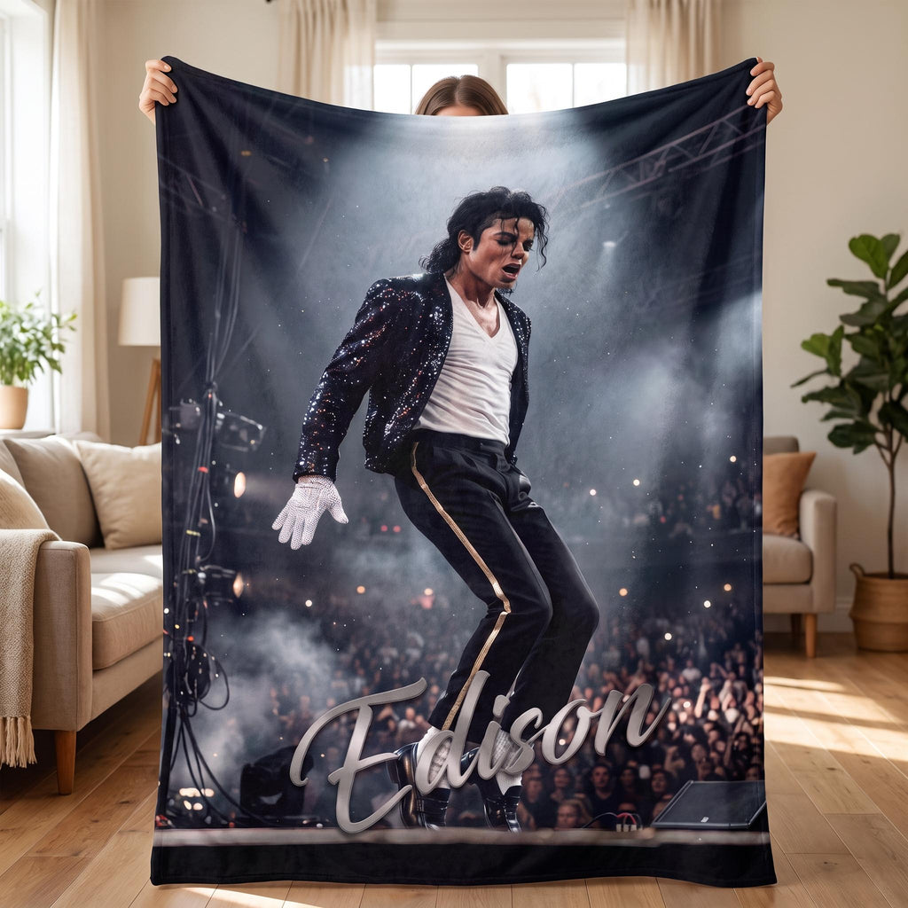 Personalized 80s Pop Star Blanket, Custom Name Retro Music Legend Throw, Superstar Stage Performance Fleece, Gift for Music Lover