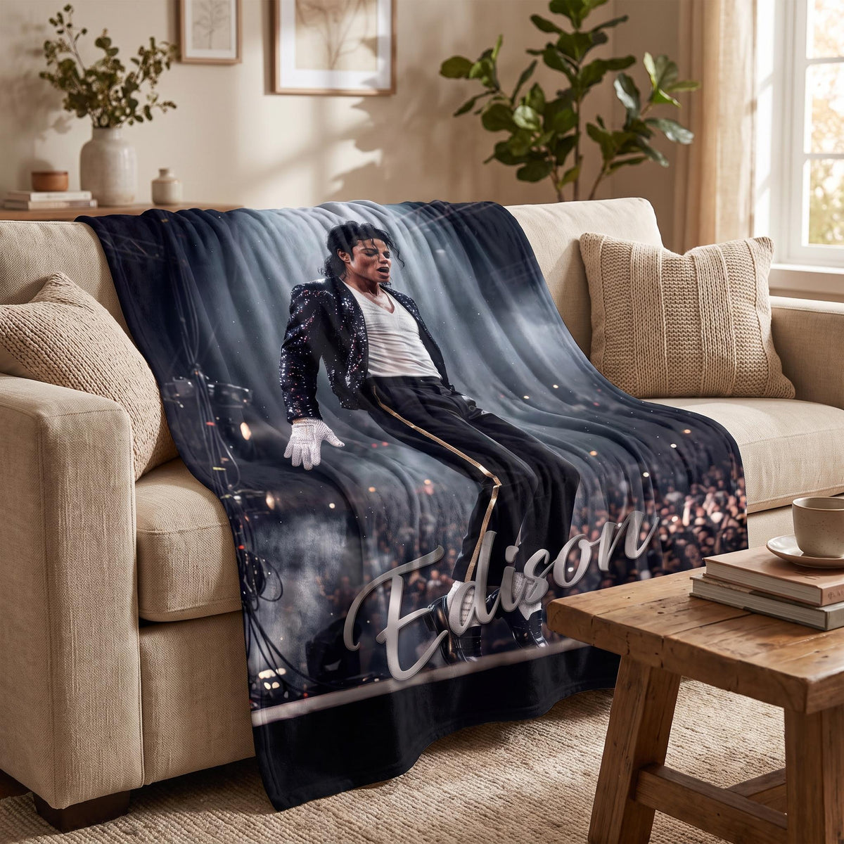 Personalized 80s Pop Star Blanket, Custom Name Retro Music Legend Throw, Superstar Stage Performance Fleece, Gift for Music Lover