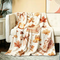 Cozy Reading Blanket, Book Lover Throw, Autumn Leaf Floral Print, Warm Fleece, Hygge Home Decor, Gift for Her