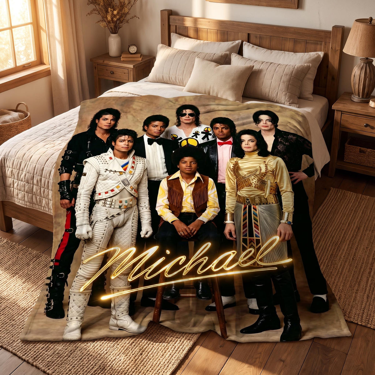 Michael Jackson Personalized Pop Star Eras Blanket, Custom Name Retro Music Legend Throw, Gift for Music Lover