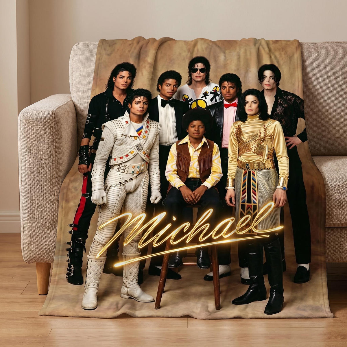 Michael Jackson Personalized Pop Star Eras Blanket, Custom Name Retro Music Legend Throw, Gift for Music Lover
