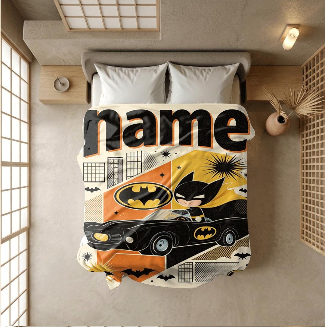 Cartoon batman print kids blanket stylish sofa blanket portable blanket Customized name sofa blankets birthday gift home decor