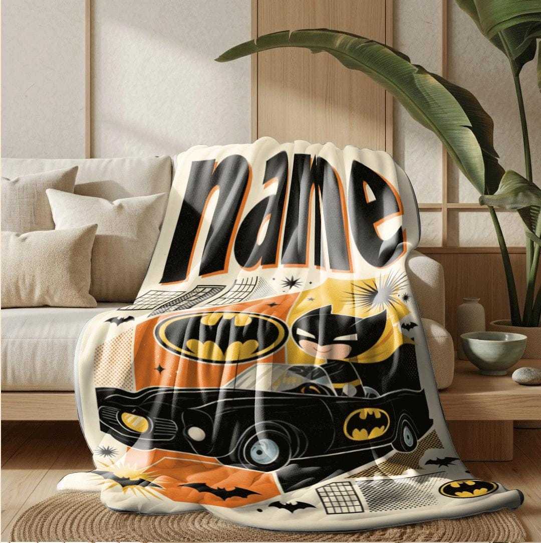 Cartoon batman print kids blanket stylish sofa blanket portable blanket Customized name sofa blankets birthday gift home decor