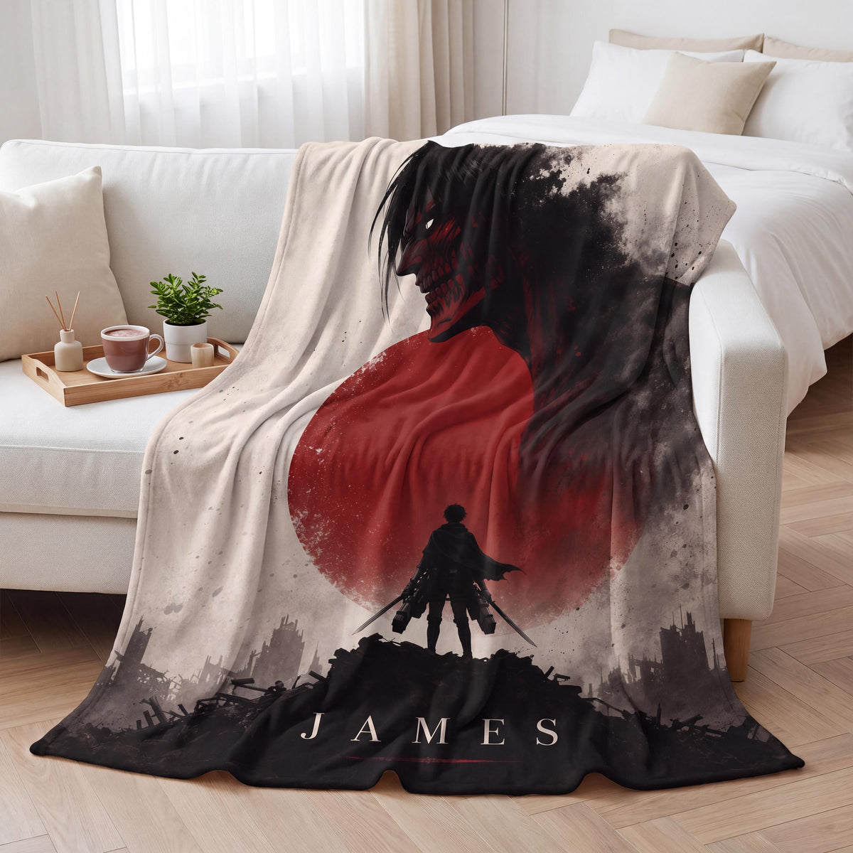Personalized AOT SNK Blanket with Name, Custom Anime Flannel Throw for Couch Bed, Epic Manga Otaku Room Decor, Gift for Japanese Anime Fan