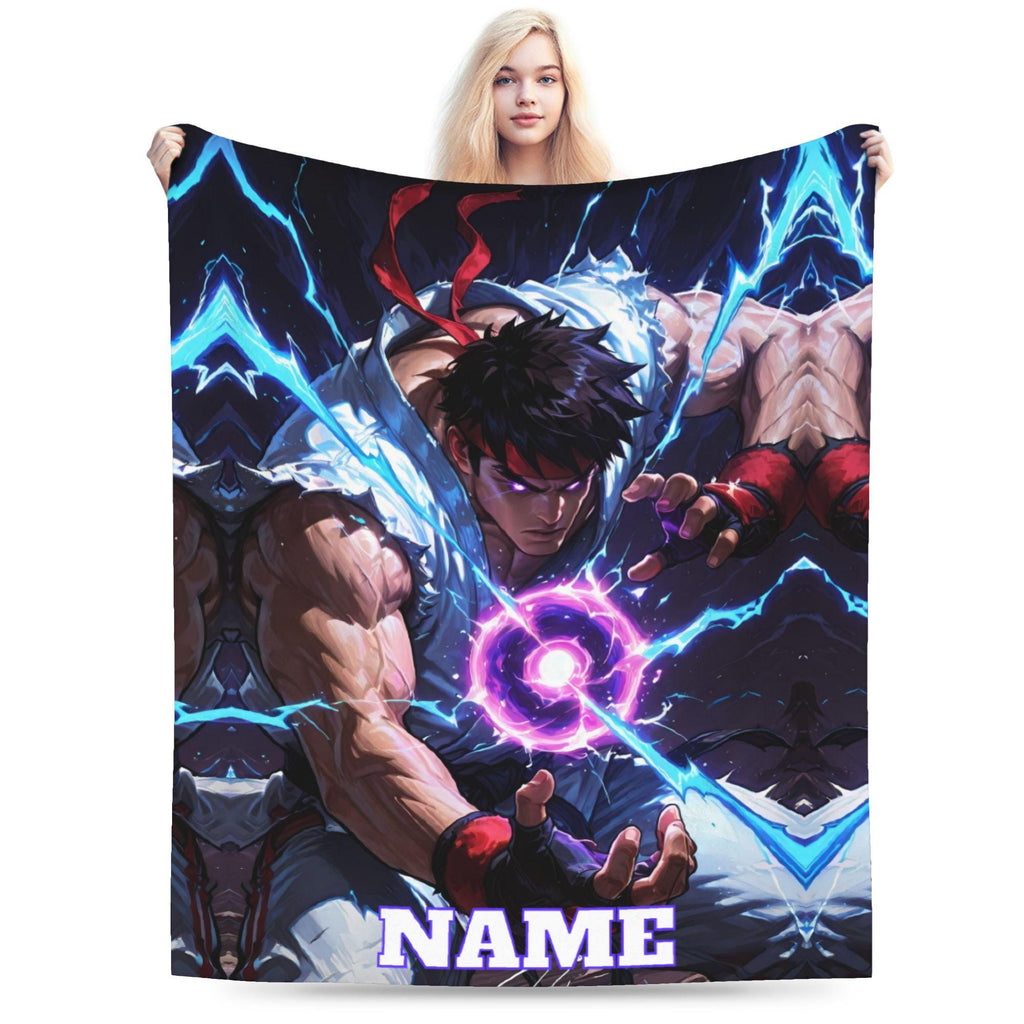 Personalized Fighting Game Blanket, Custom Name Flannel Throw, Gamer Gift Blanket, Soft Cozy Bed Sofa Blanket for Kids Adults