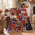 Halloween Patchwork Quilt Blanket, Spooky Ghost Pumpkin Witch Throw, Cozy Fall Decor