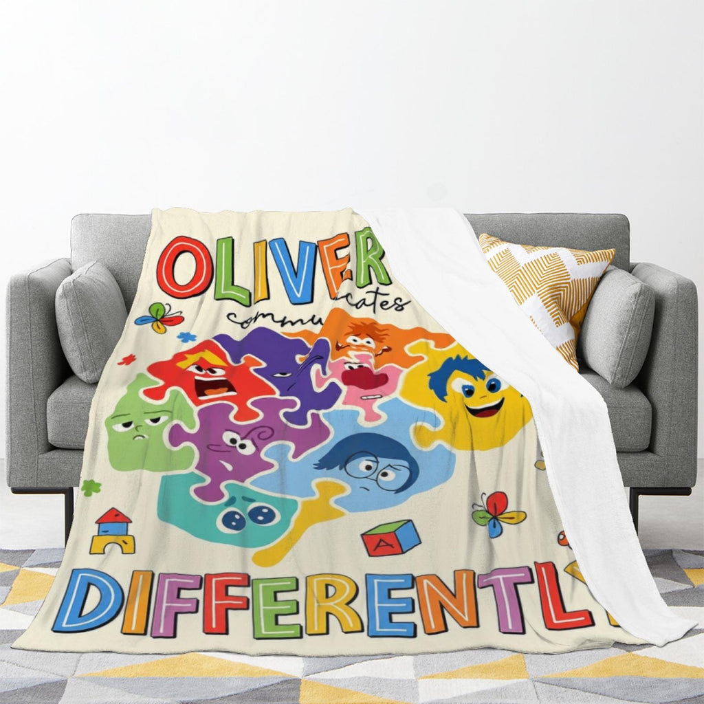 Personalized Kids Blanket, Custom Name Cartoon Throw Blanket, Colorful Character Cozy Blanket, Birthday Gift for Kids