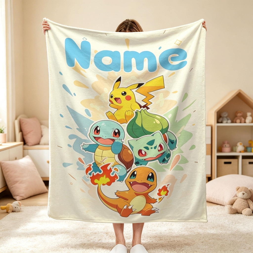 Personalized Kids Blanket, Custom Name Cartoon Throw Blanket, Cute Character Cozy Blanket, Birthday Gift for Children