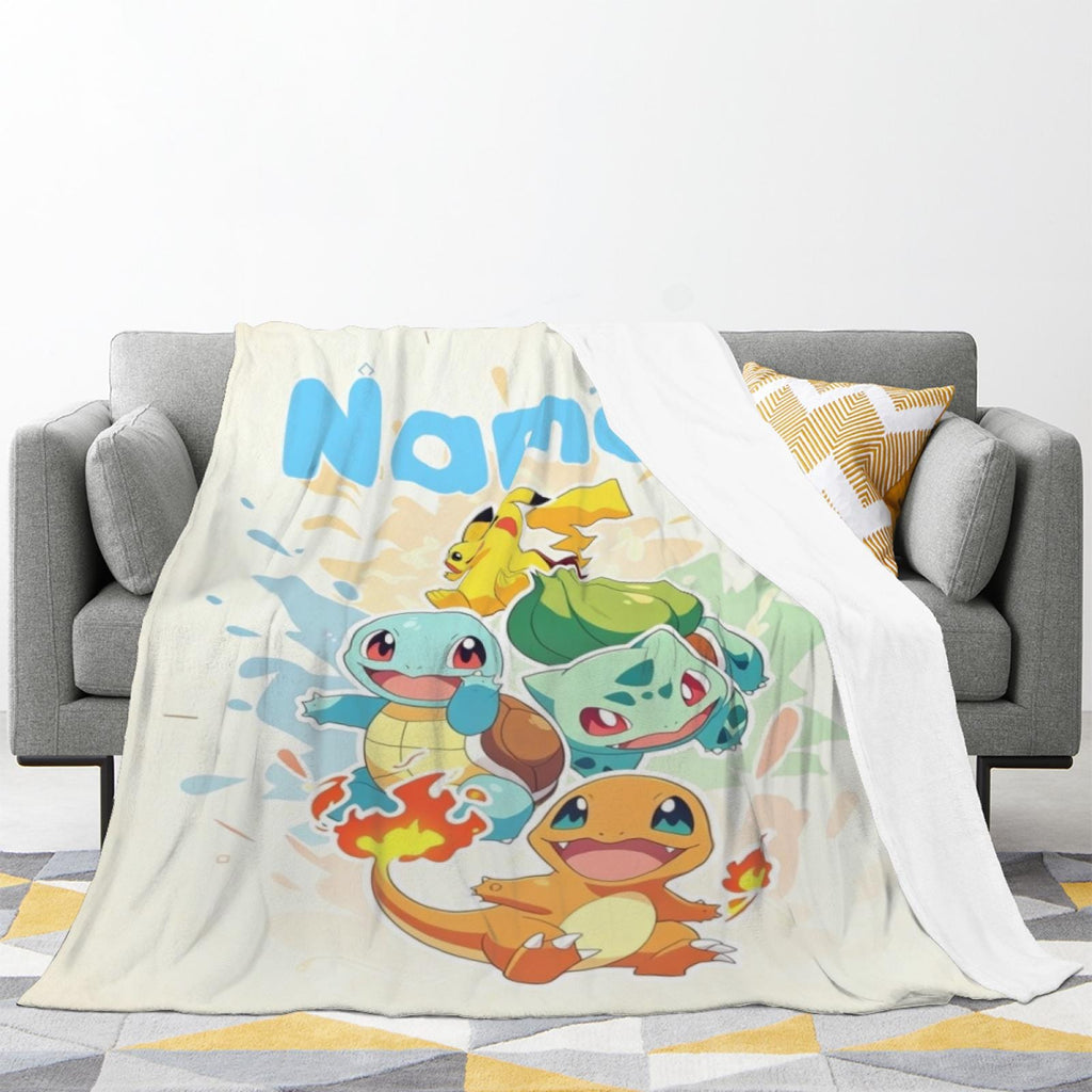 Personalized Kids Blanket, Custom Name Cartoon Throw Blanket, Cute Character Cozy Blanket, Birthday Gift for Children