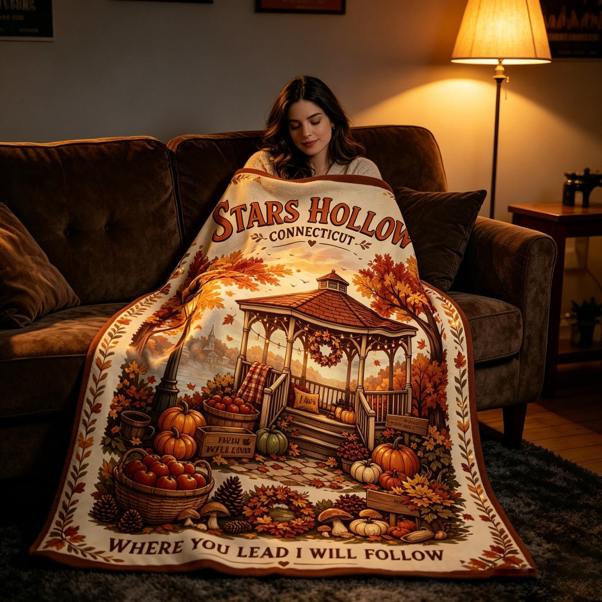Stars Hollow Blanket, Cozy Fall Lover Blanket, Autumn Gazebo Throw, Small Town Flannel, Vintage Coffee Decor, Pumpkin Season Home Decor Gift