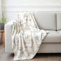 Dog Floral Blanket, Blue Line Art Throw, Spring Summer Flannel, Cute Pet Lover Gift, Cozy Home Decor