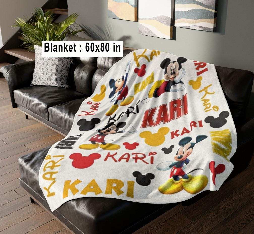 Personalized Mickey Mouse Fleece Blanket, Cartoon Style Gift for Boys and Girls, Disneyland Mouse Birthday Gifts, Baby Shower Blanket