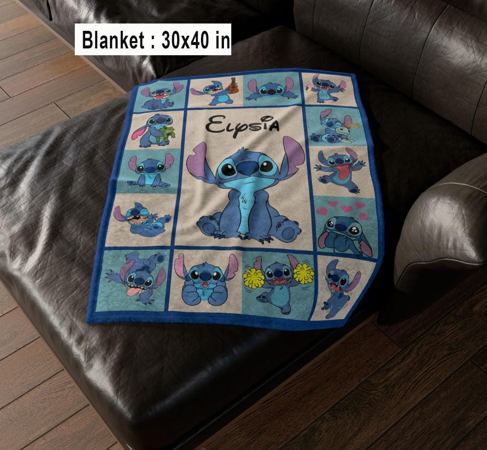 Personalized Stitch Fleece Blanket, Stitch Cartoon Movie Birthday Gifts Blanket, Disneyland Christmas Gifts, Lilo and Stitch Family Present