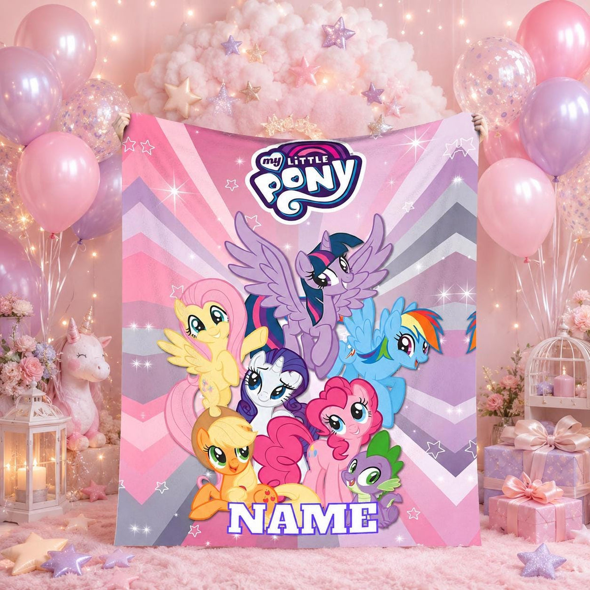 Personalized Magical Pony Flannel Blanket, Custom Name Rainbow Throw, Soft Cozy Kids Blanket, Bedroom Sofa Travel Gift