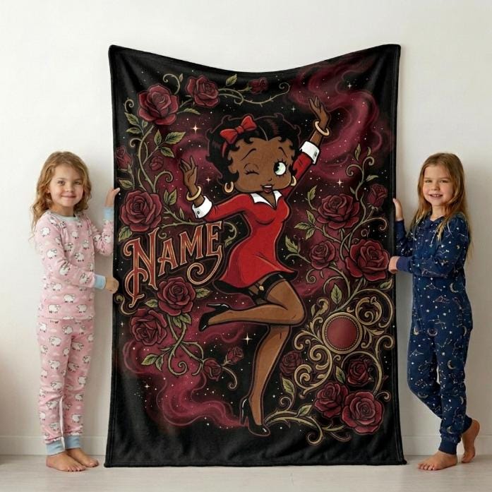 Customizable Betty Boop Red Dress Blanket: Dark Roses, Smoke Fleece Throw