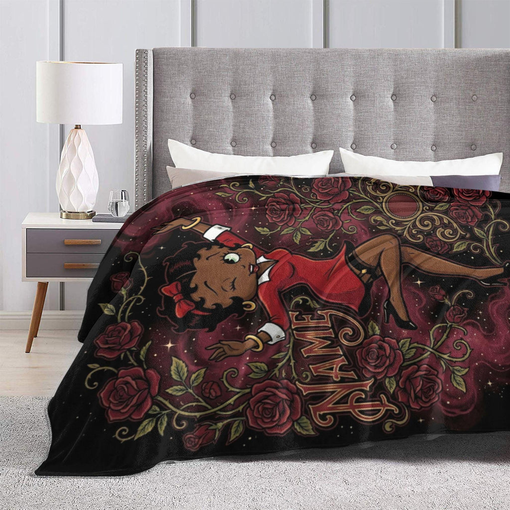 Customizable Betty Boop Red Dress Blanket: Dark Roses, Smoke Fleece Throw