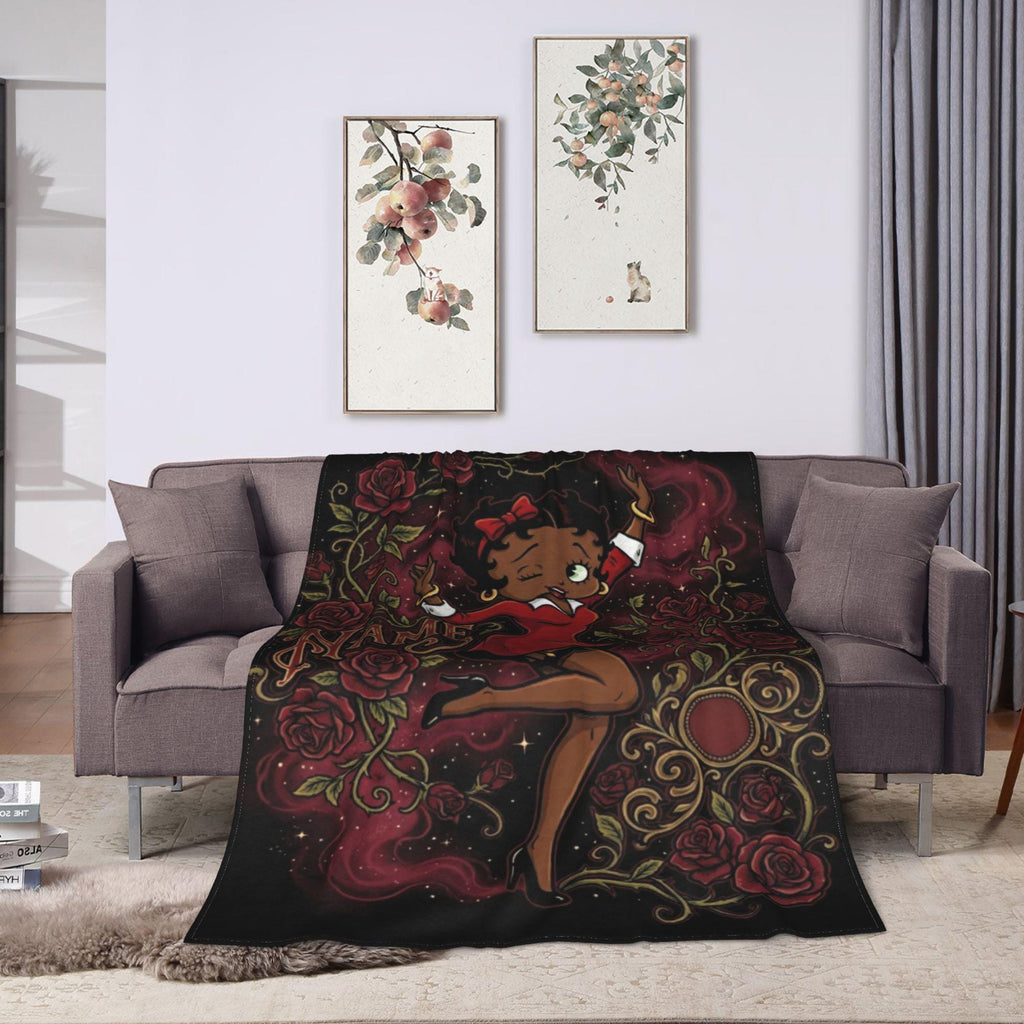 Customizable Betty Boop Red Dress Blanket: Dark Roses, Smoke Fleece Throw