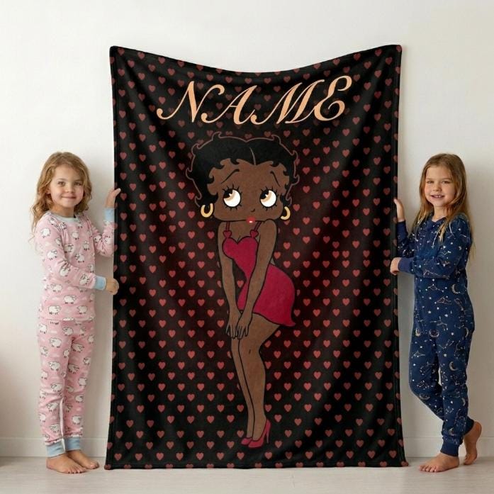 Personalized Betty Boop Heart Pattern Flannel Blanket Cute Red Dress & High Heels Soft Throw for Sofa